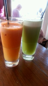 Our very healthy juices - the green one is mine (pineapple, celery and mint).